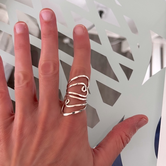 Sterling silver 925 long double heart ring. Bright silver, adjustable. - Picture 2 of 2